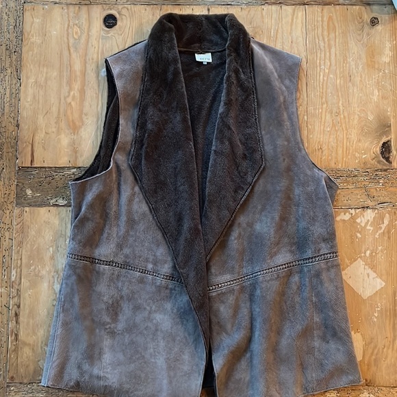 Ecru Brown suede faux fur lined vest XL - Picture 1 of 16